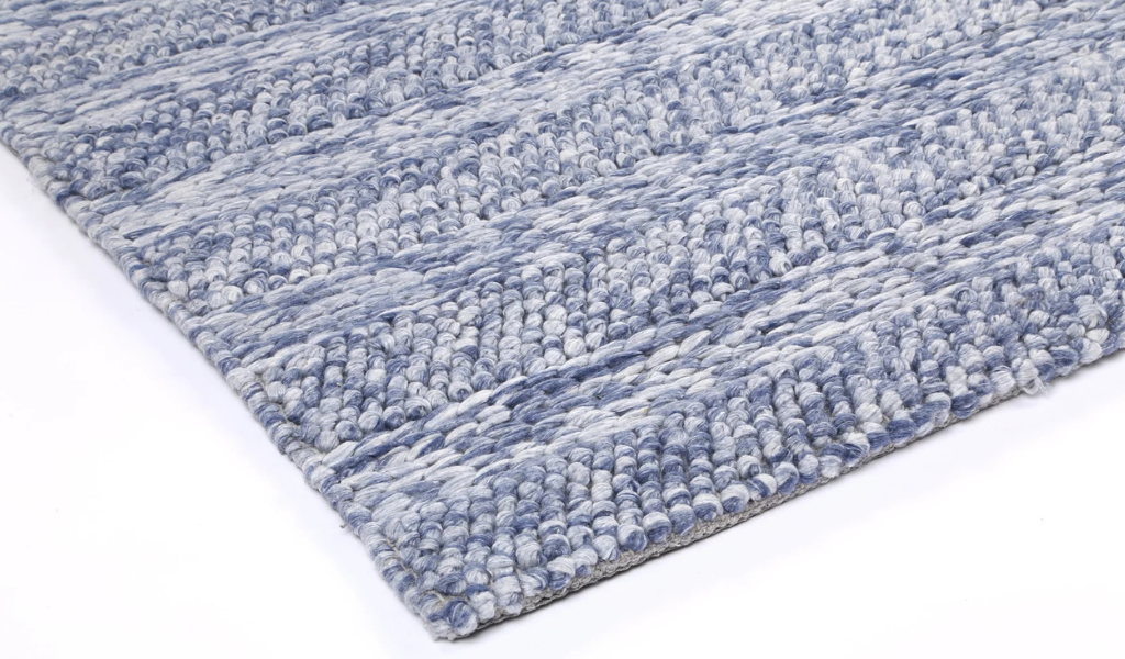 Halo Blue Rings and Bubble Pattern Wool Blend Rug