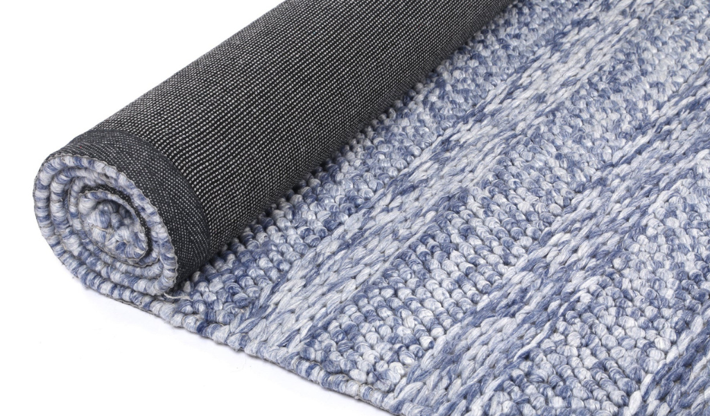 Halo Blue Rings and Bubble Pattern Wool Blend Rug