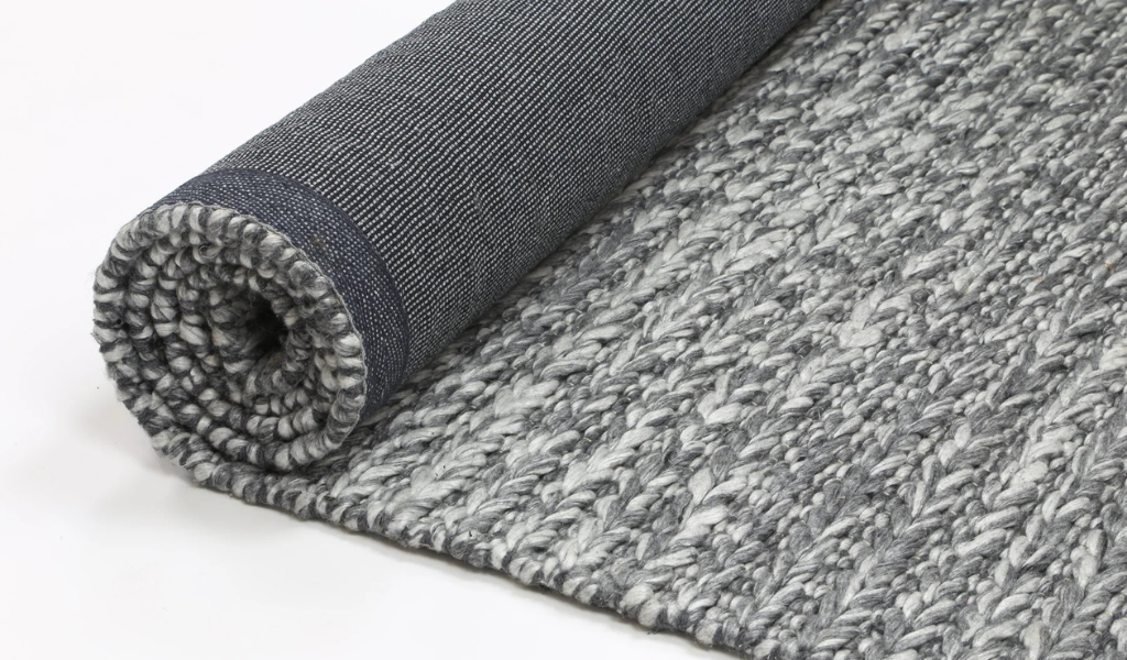 Halo Charcoal Braided Pattern Wool Blend Rug