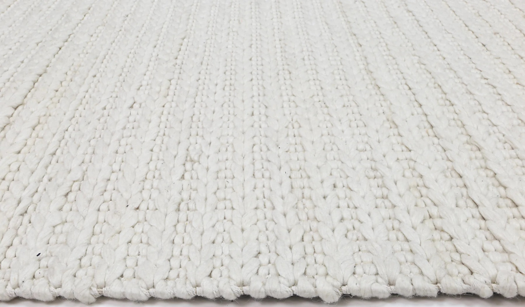 Halo White Braided Pattern Wool Blend Rug