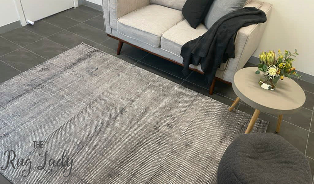 Harmony Grey White Striped Viscose Rug