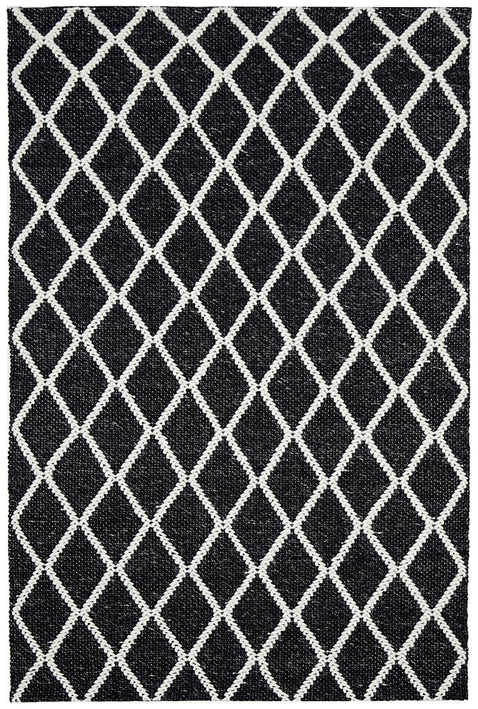 Harriet Black Hand Woven Wool Rug