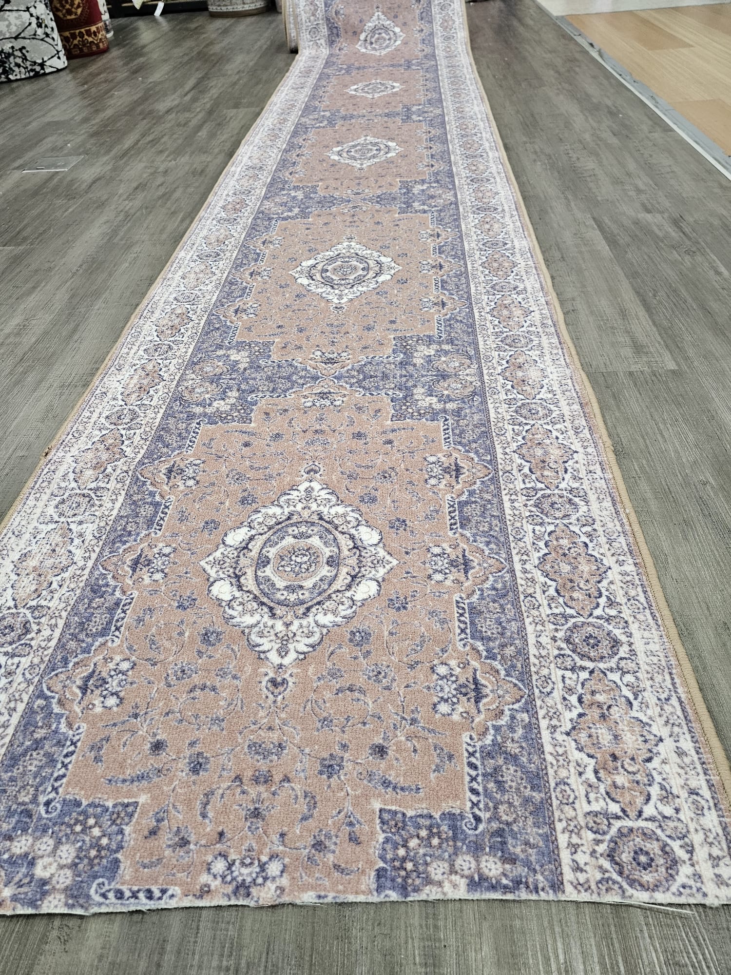 Gabe medallion beige blue hallway runner 67cm Wide