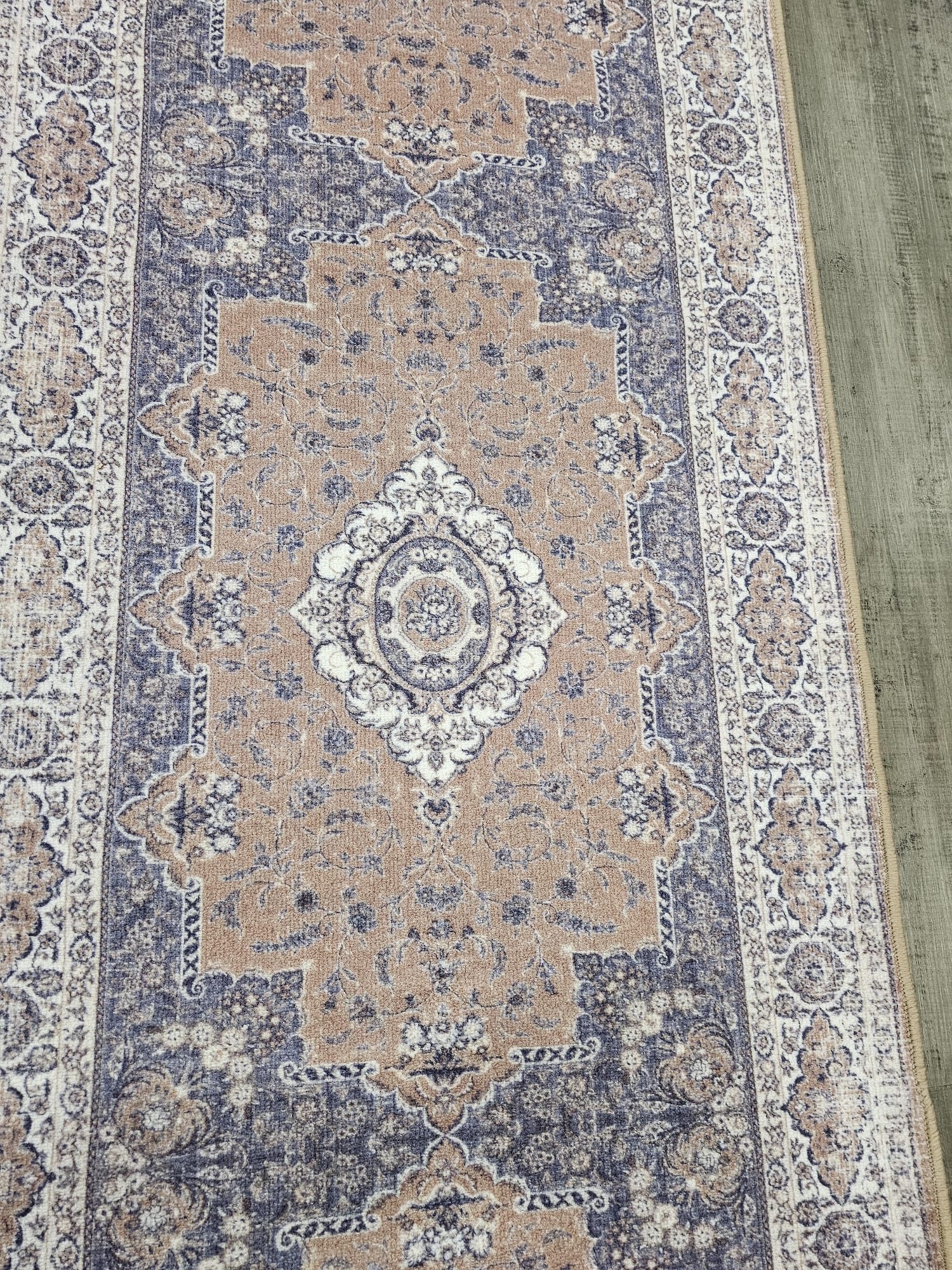 Gabe medallion beige blue hallway runner 67cm Wide