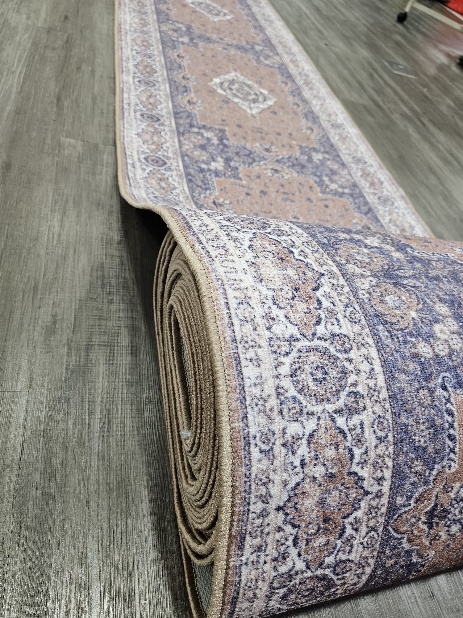 Gabe medallion beige blue hallway runner 67cm Wide