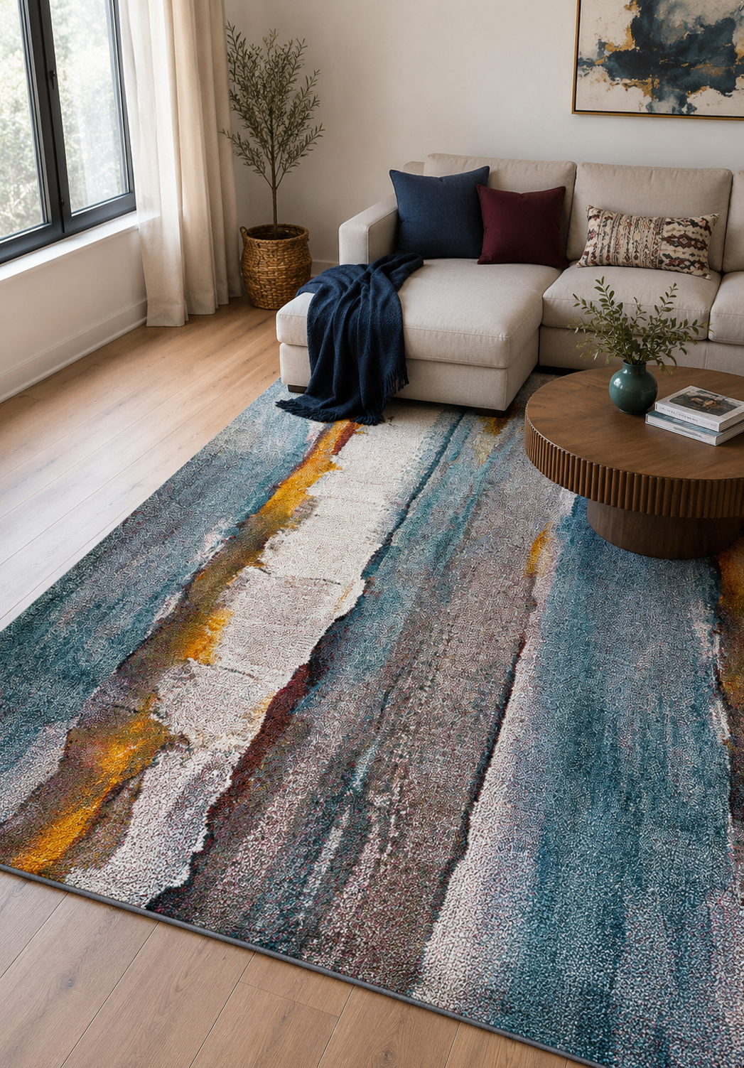 Picasso Horizon Teal colours Modern floor rug