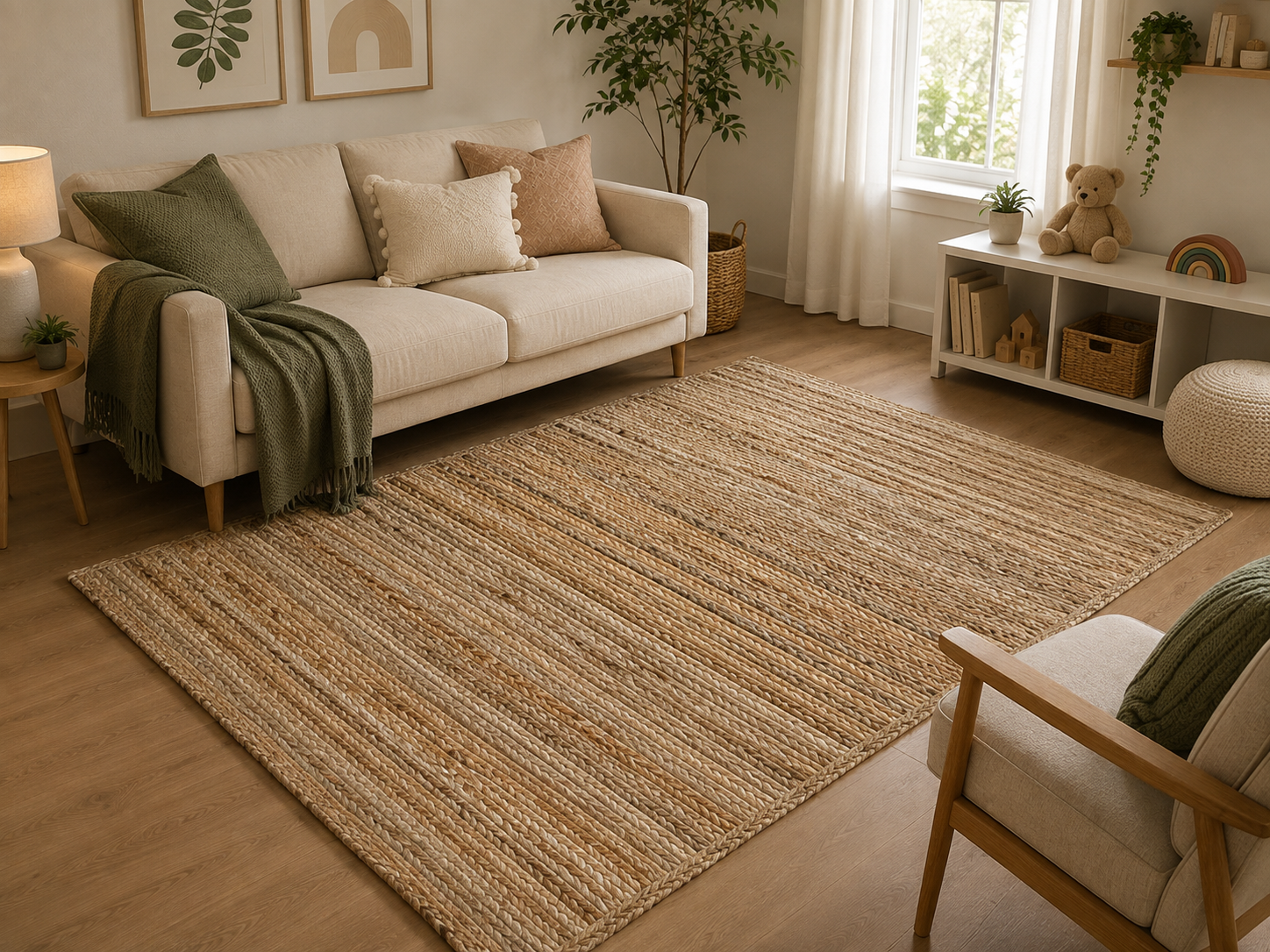 Haven Natural Braided Jute lines Rug