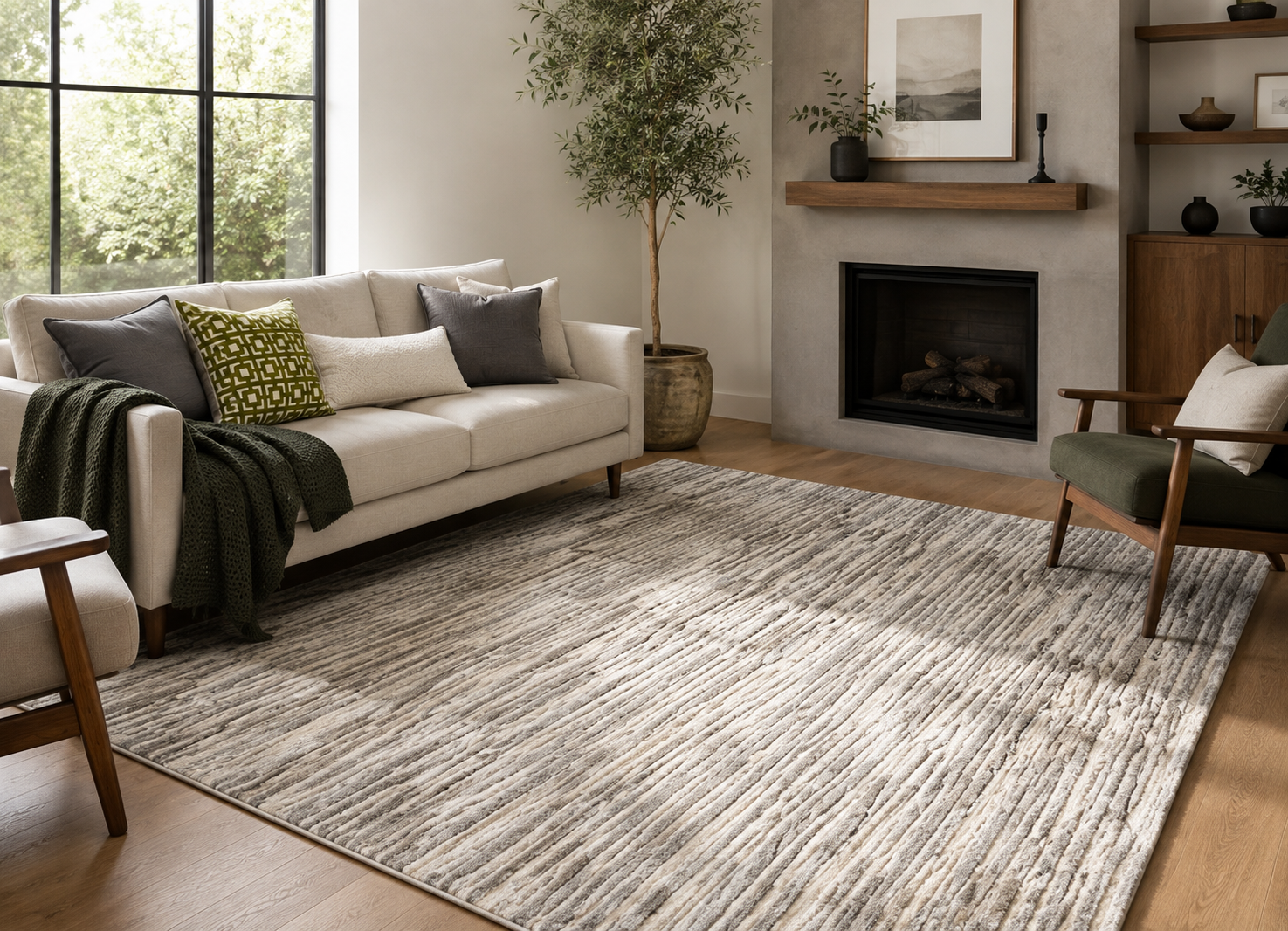 Crete Driftwood Ivory Grey lines Rug