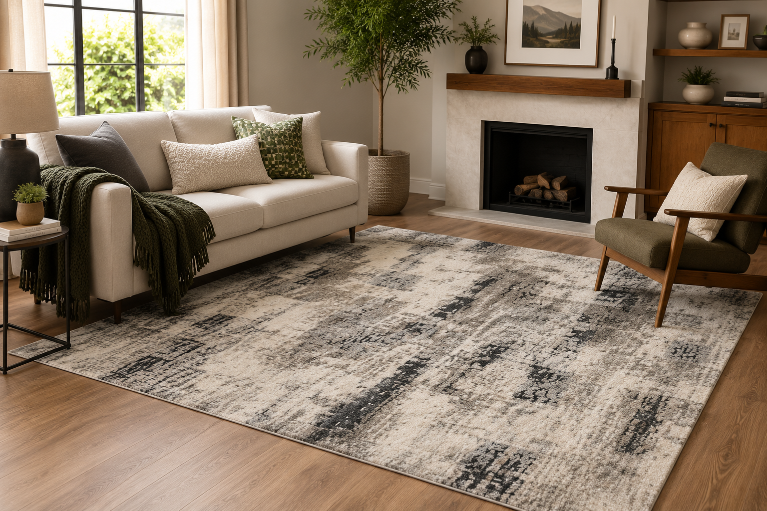Crete Mosaic Beige grey Modern Rug