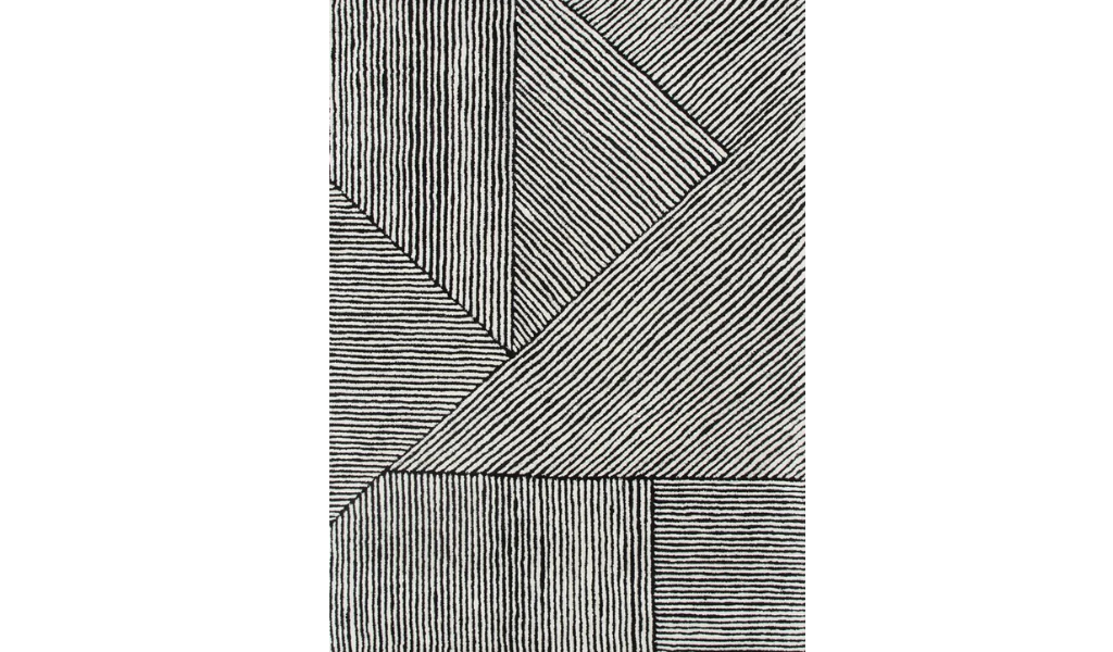 Isla Black and White Linear Grid Wool Rug