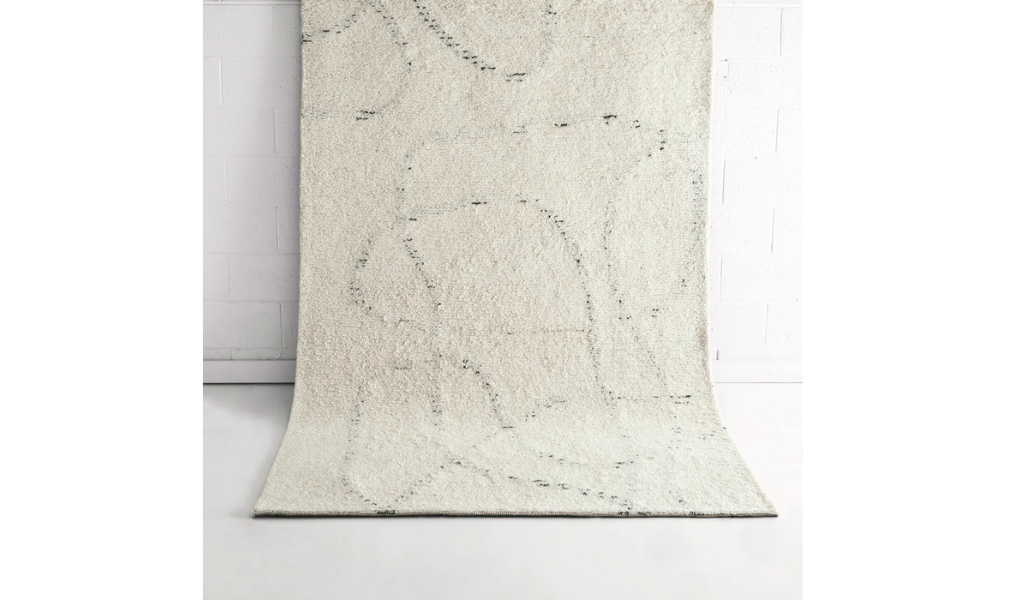 Isla Ivory Grey Abstract Swirl Loop Lines Wool Rug
