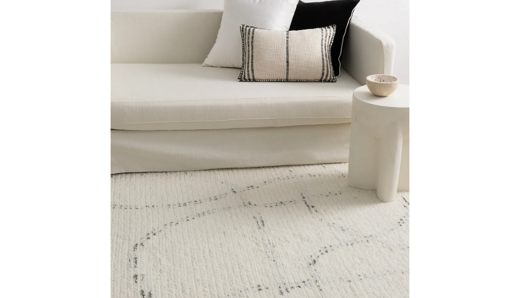 Isla Ivory Grey Abstract Swirl Loop Lines Wool Rug