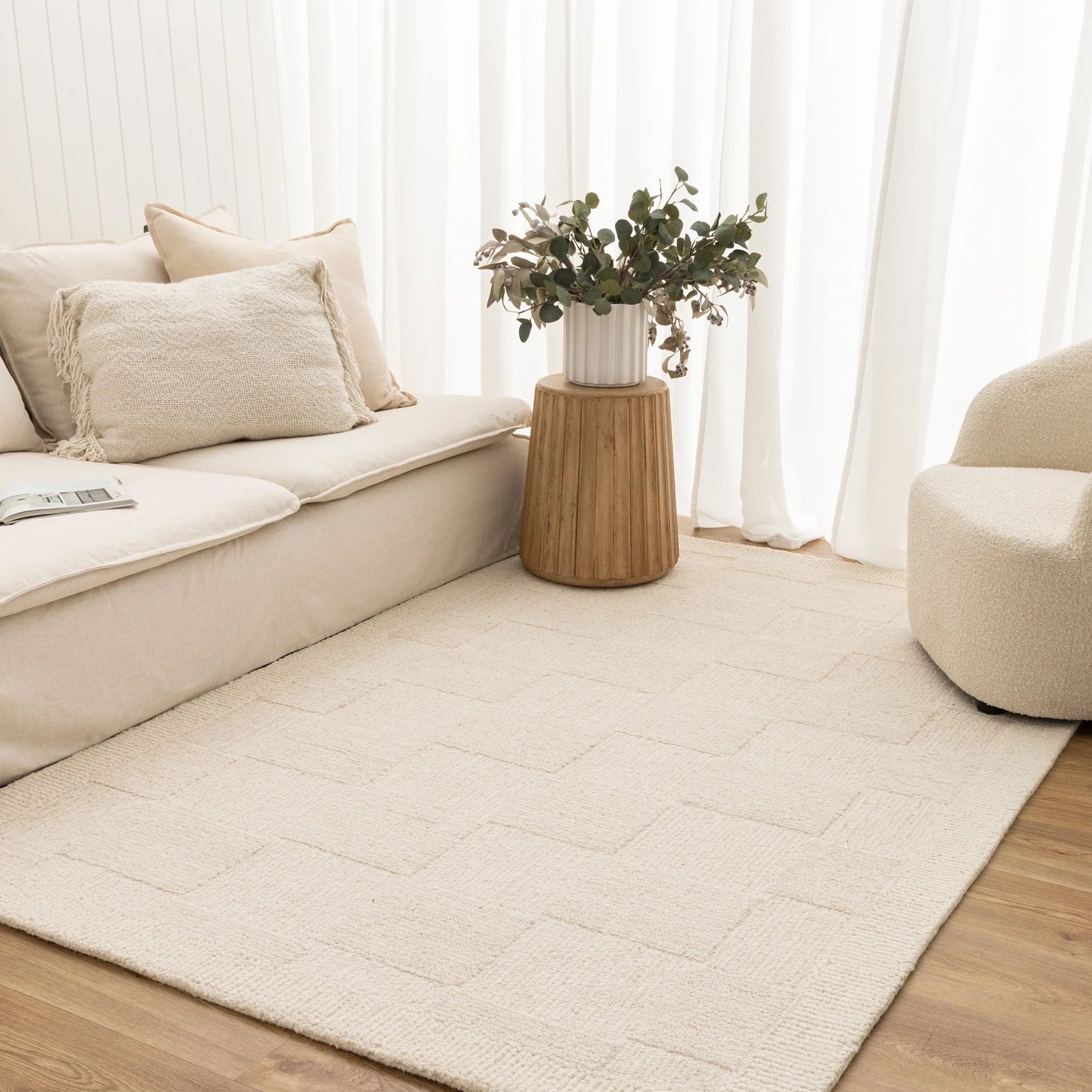 Les Nomades Checkered Cream Wool Rug