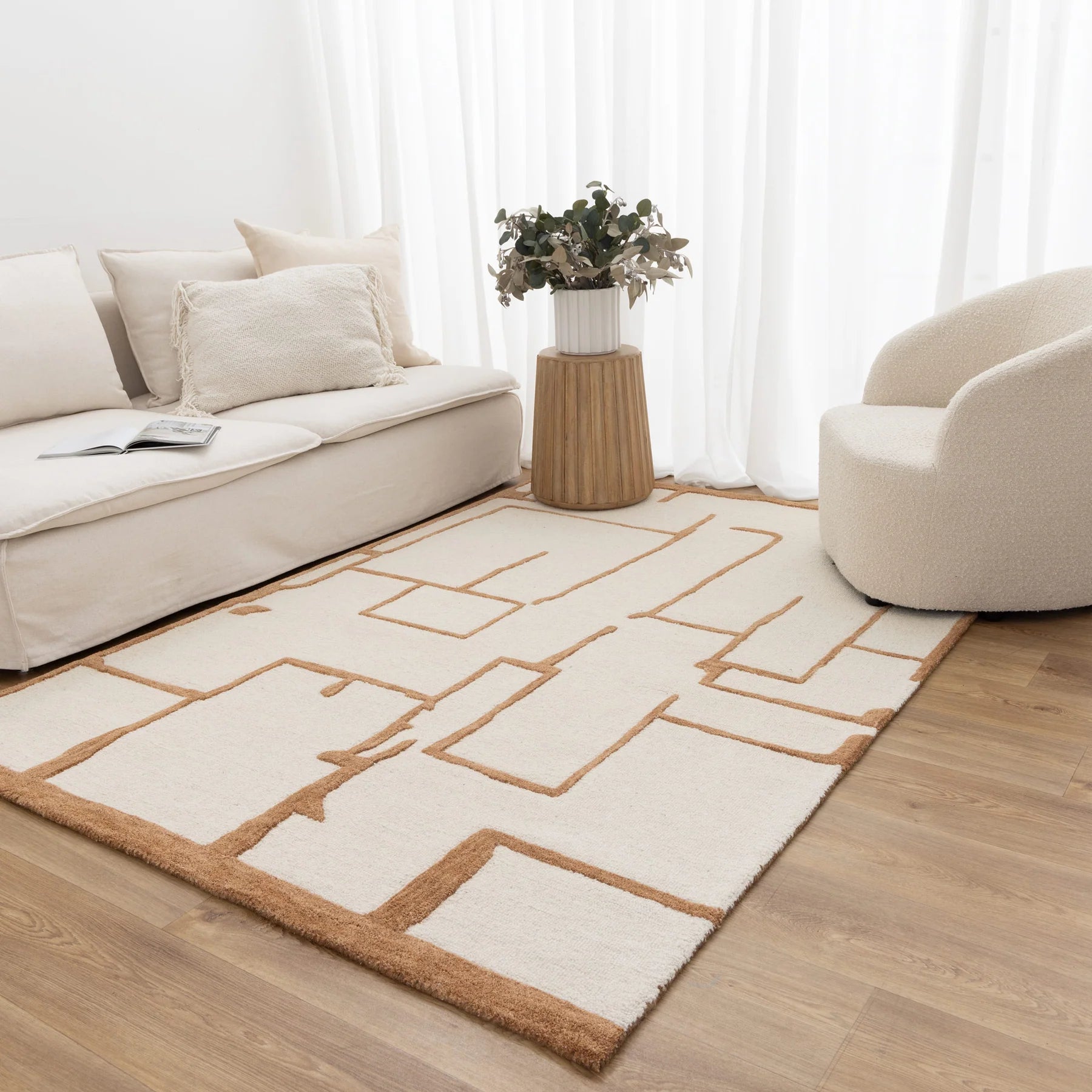 Les Nomades Lines Rust/White Wool Rug