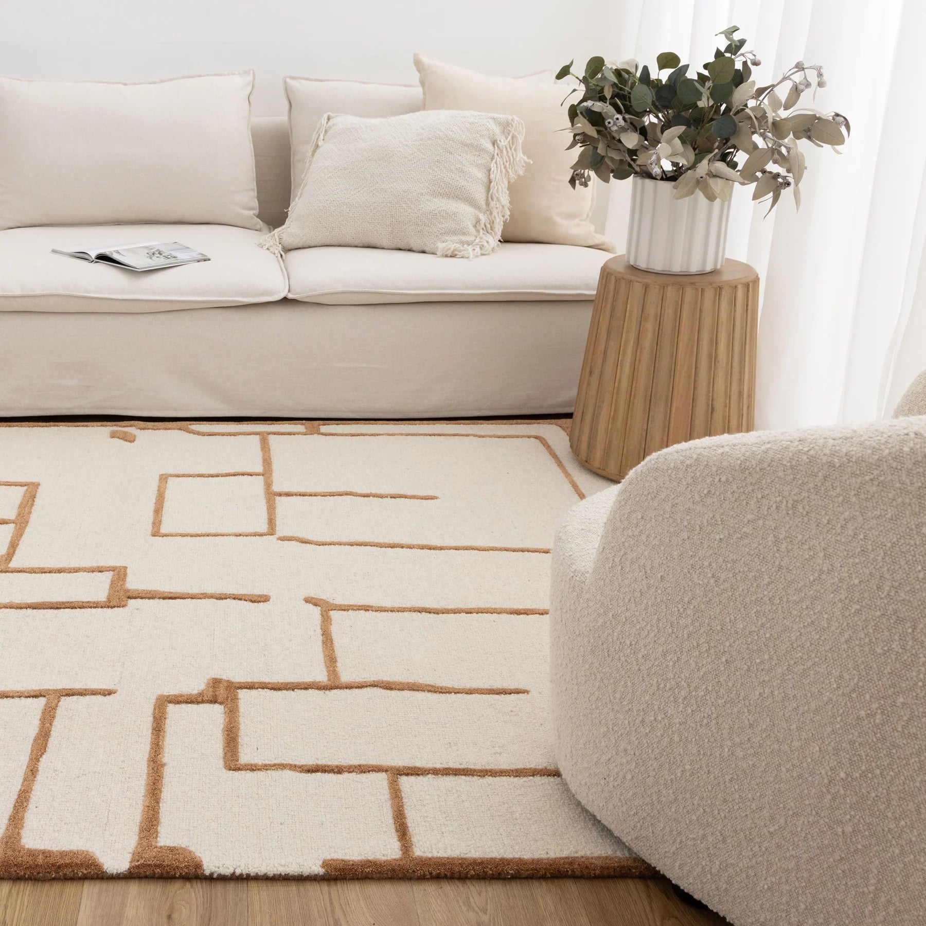 Les Nomades Lines Rust/White Wool Rug