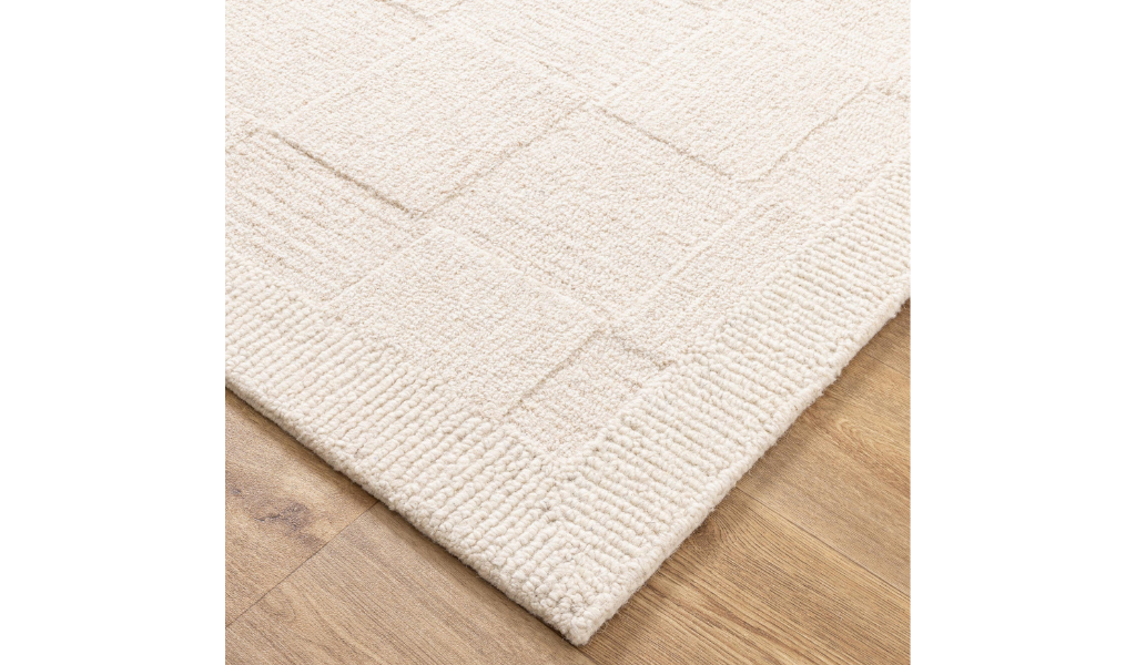 Leila Ivory Beige Checkered Wool Rug