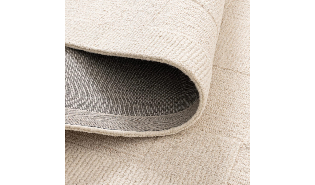 Leila Ivory Beige Checkered Wool Rug