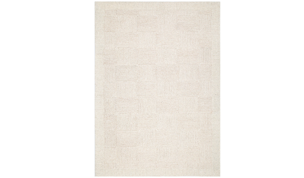 Leila Ivory Beige Checkered Wool Rug