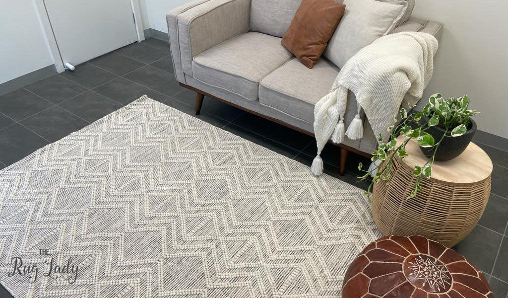 Macey Ivory Black Ethnic Print Wool Rug