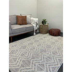 Macey Ivory Black Ethnic Print Wool Rug