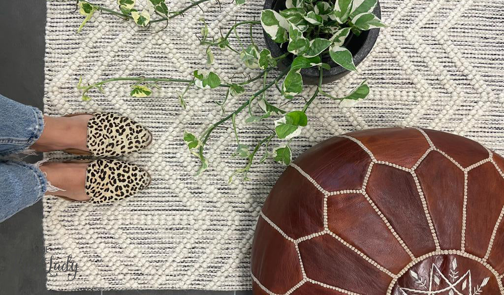 Macey Ivory Black Ethnic Print Wool Rug