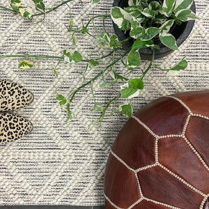 Macey Ivory Black Ethnic Print Wool Rug