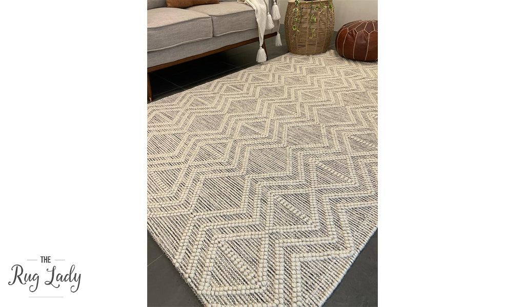 Macey Ivory Black Ethnic Print Wool Rug