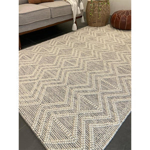 Macey Ivory Black Ethnic Print Wool Rug