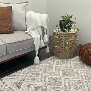 Macey Ivory Black Ethnic Print Wool Rug