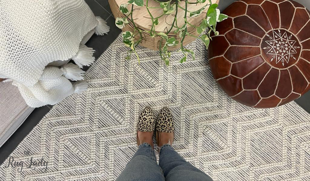 Macey Ivory Black Ethnic Print Wool Rug