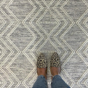 Macey Ivory Black Ethnic Print Wool Rug