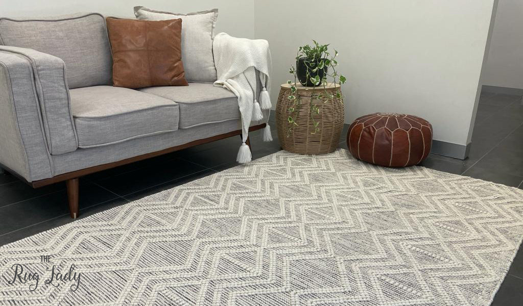 Macey Ivory Black Ethnic Print Wool Rug
