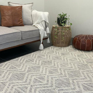 Macey Ivory Black Ethnic Print Wool Rug