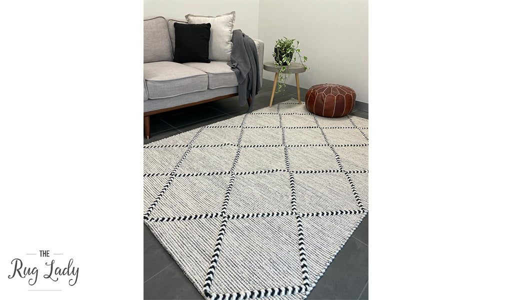 Macey Black Ivory Lattice Wool Rug