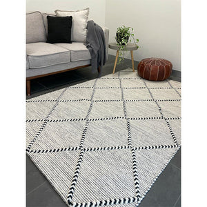 Macey Black Ivory Lattice Wool Rug
