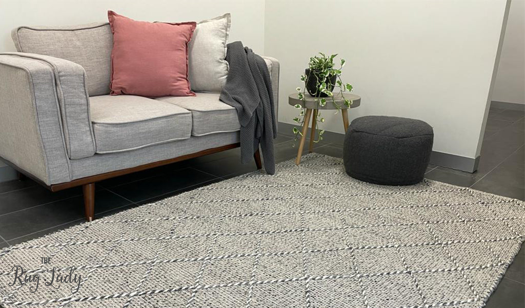 Macey Grey Marble Lattice Wool Rug