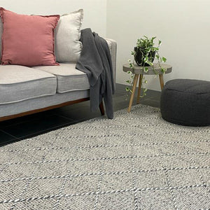 Macey Grey Marble Lattice Wool Rug
