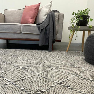 Macey Grey Marble Lattice Wool Rug