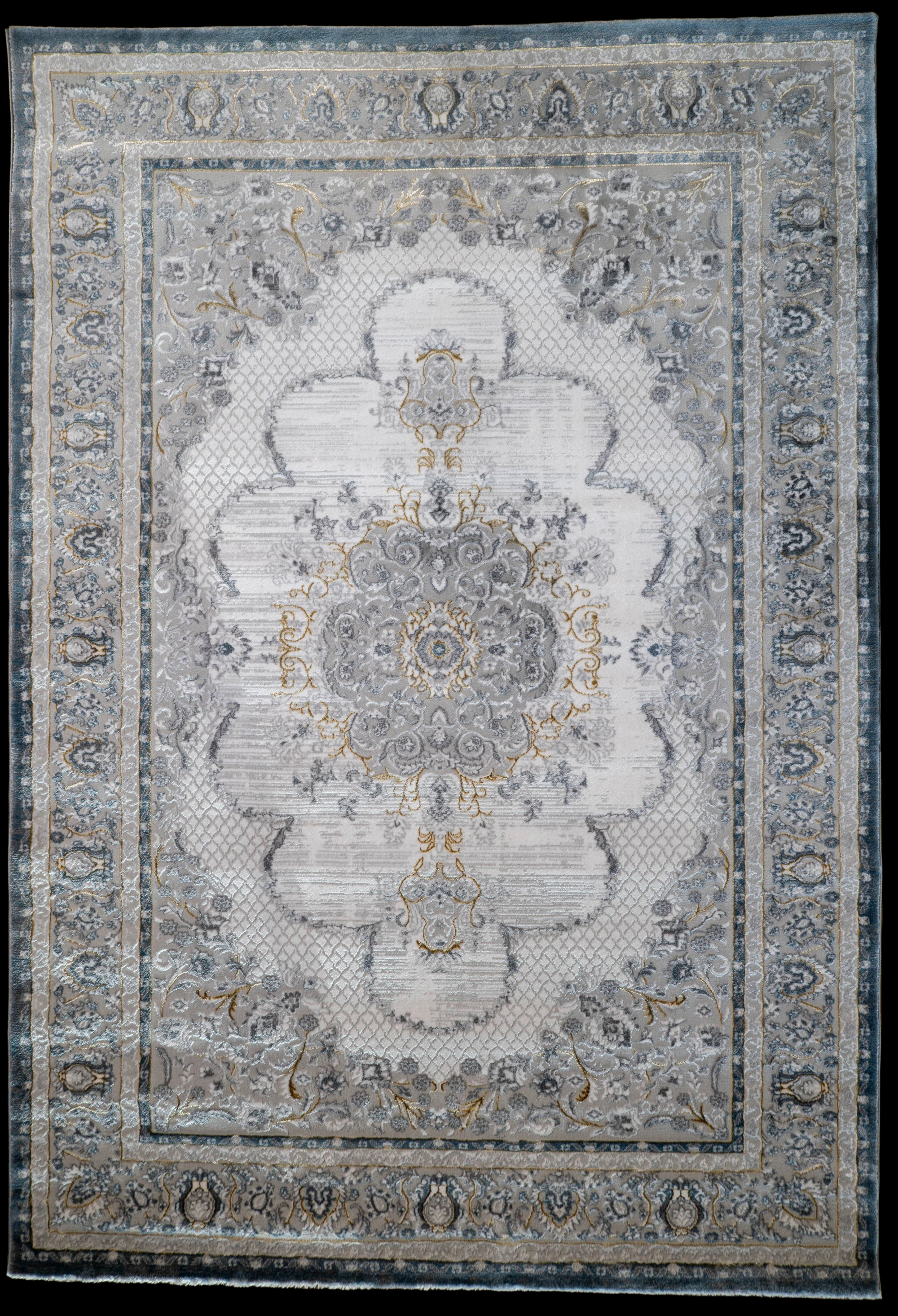 Grey Ivory blue Lazer Medallion Rug