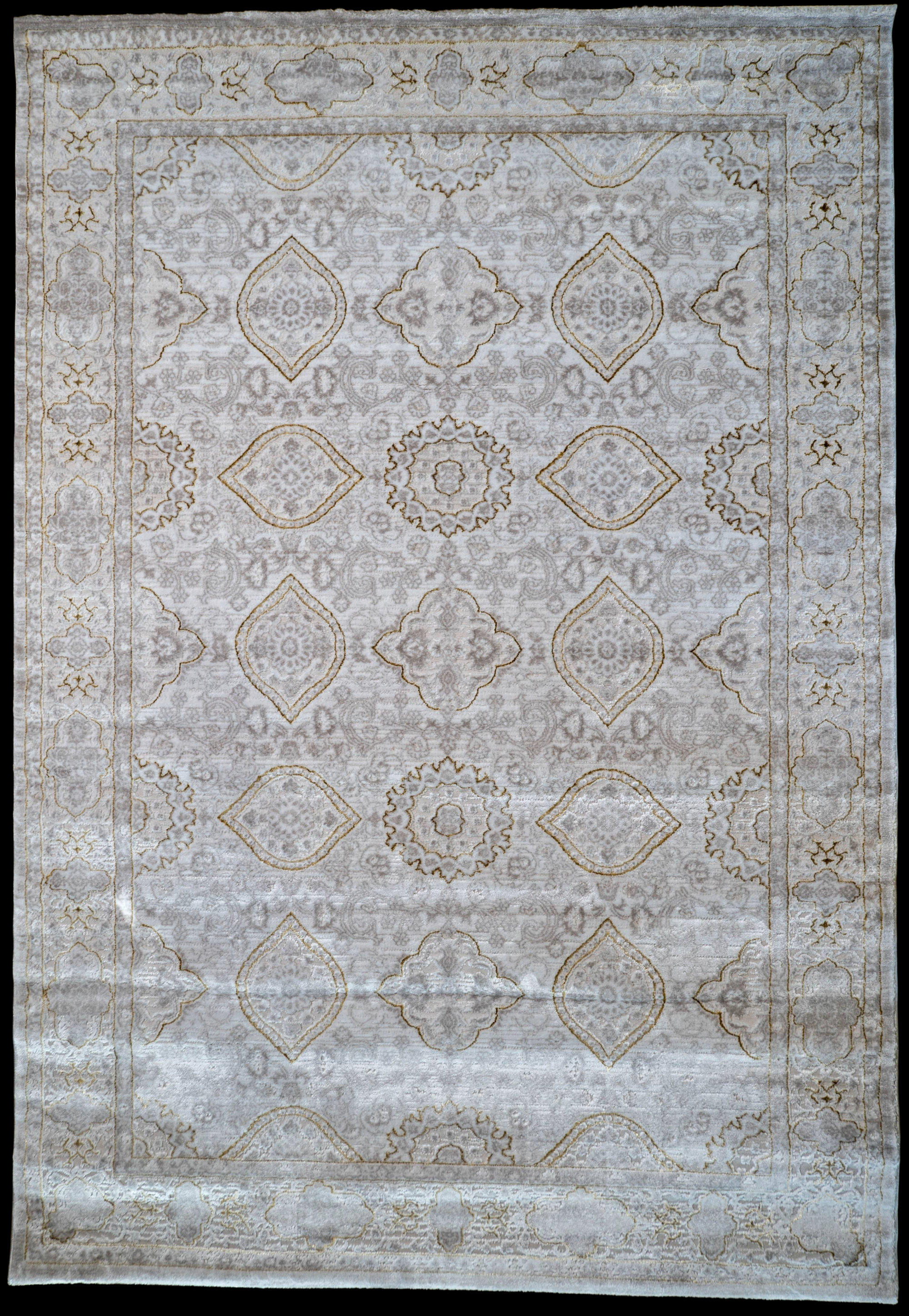 light Grey Ivory gold Lazer traditional pannel Rug