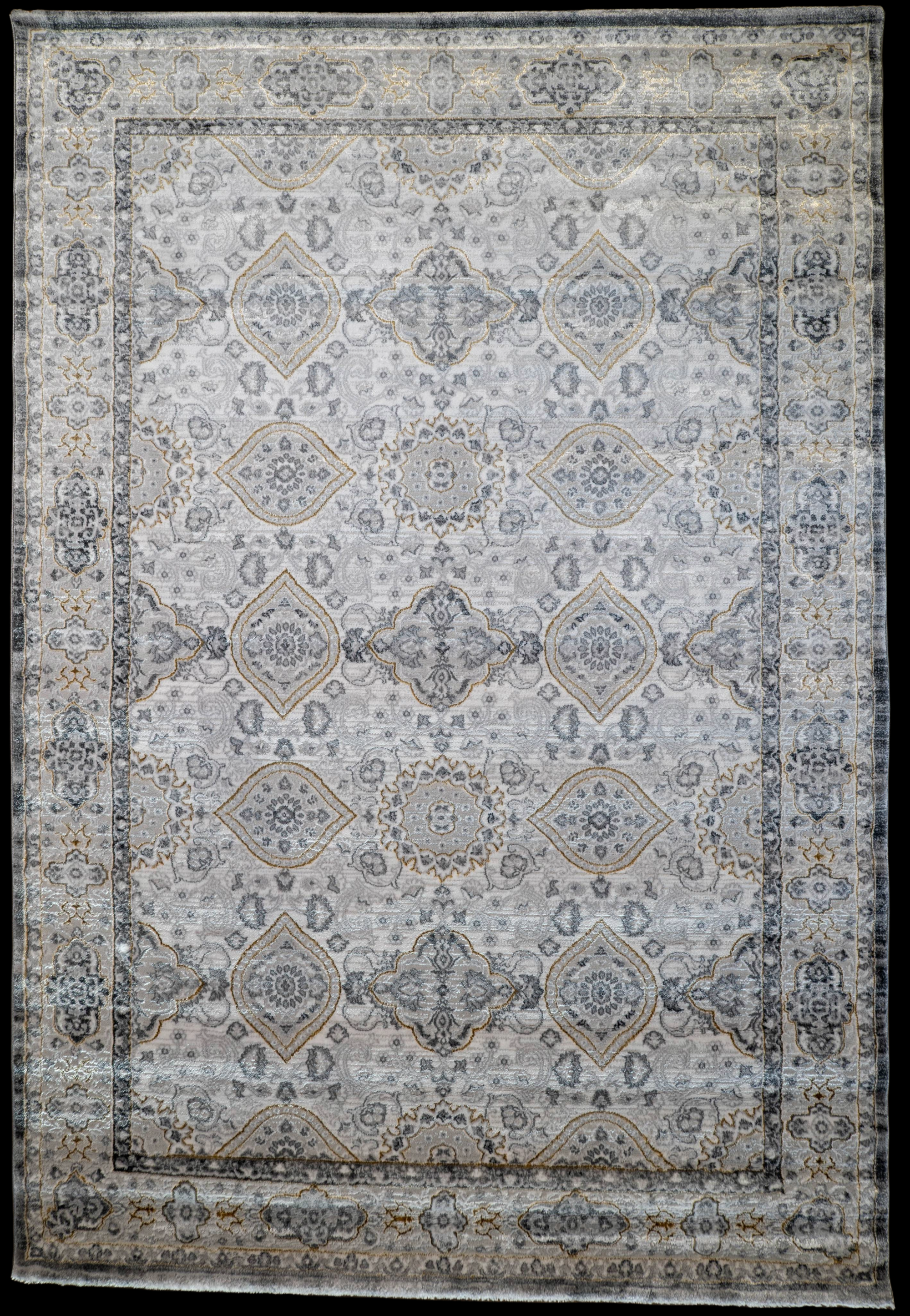 Grey Ivory gold Lazer traditional pannel Rug