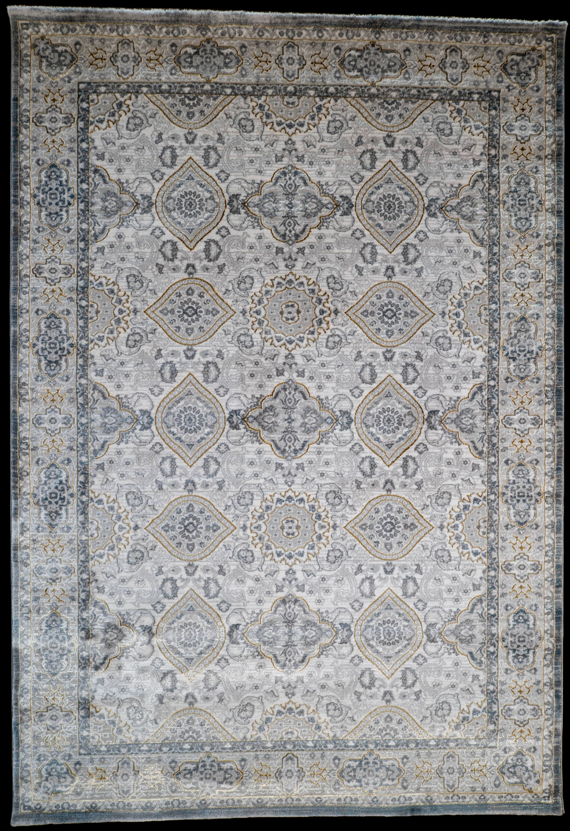 Grey Blue gold Lazer traditional pannel Rug