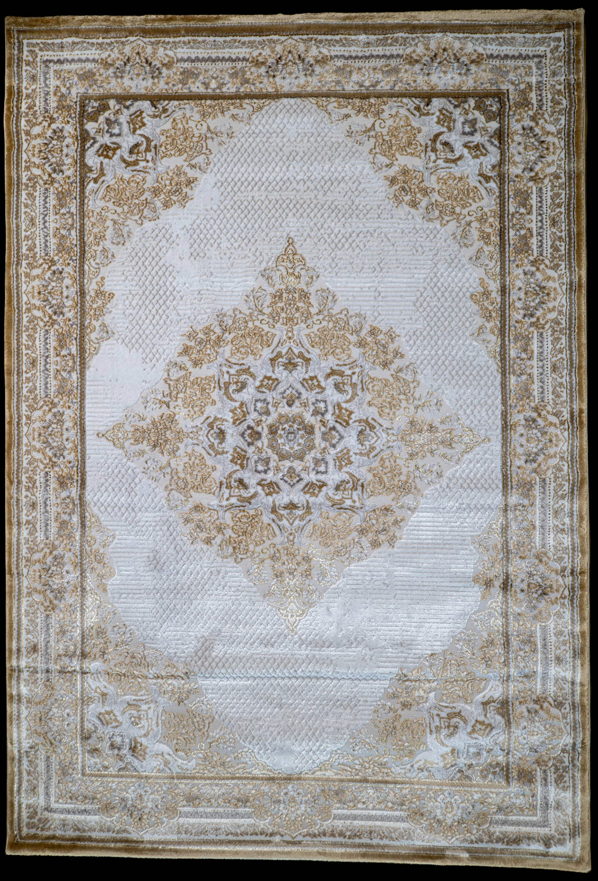 Cream gold Sharp Lazer Medallion Rug