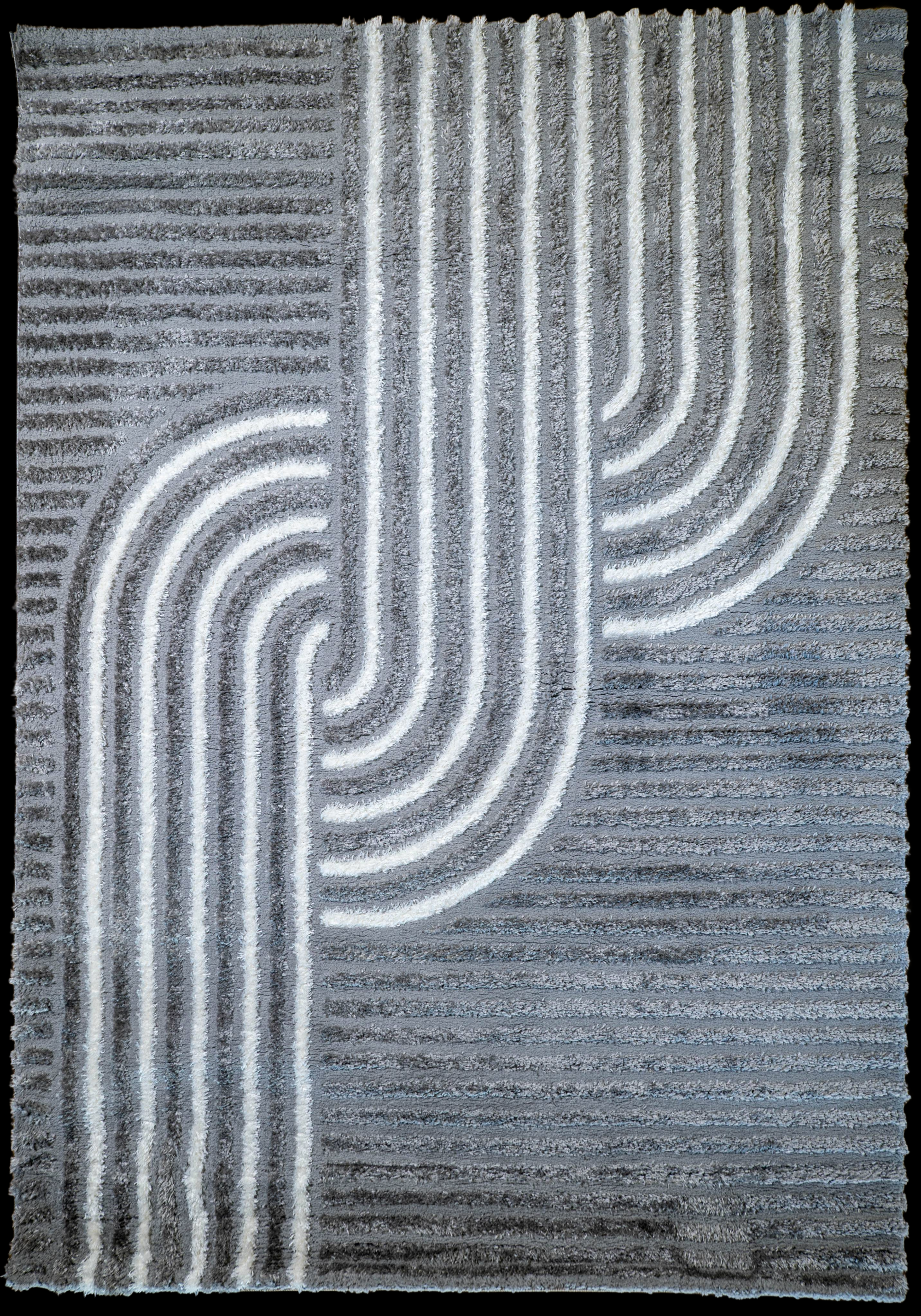 Jasmine Shaggy Grey white abstract wave flokati Rug