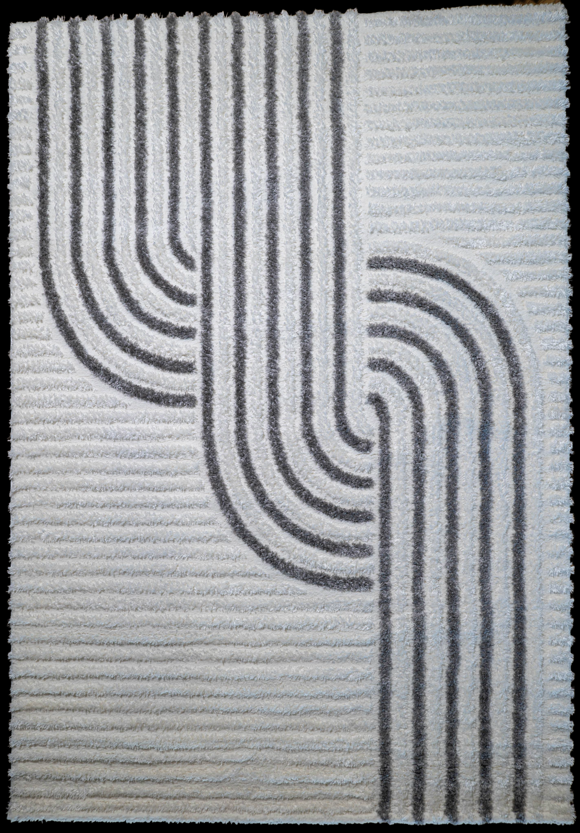 Jasmine Shaggy white grey abstract wave flokati Rug