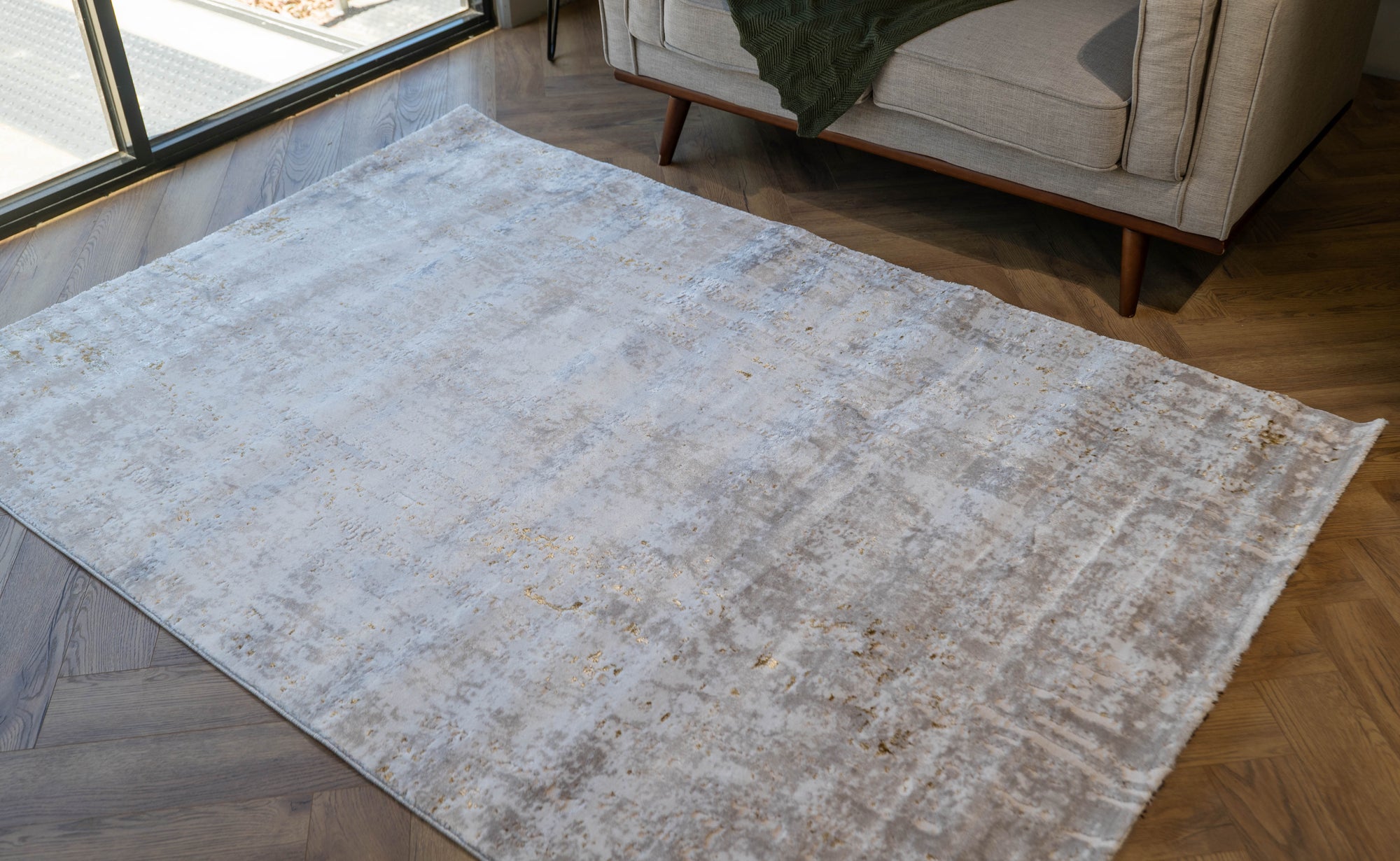 Cream gold Lazer Modern Abstract dotted Rug