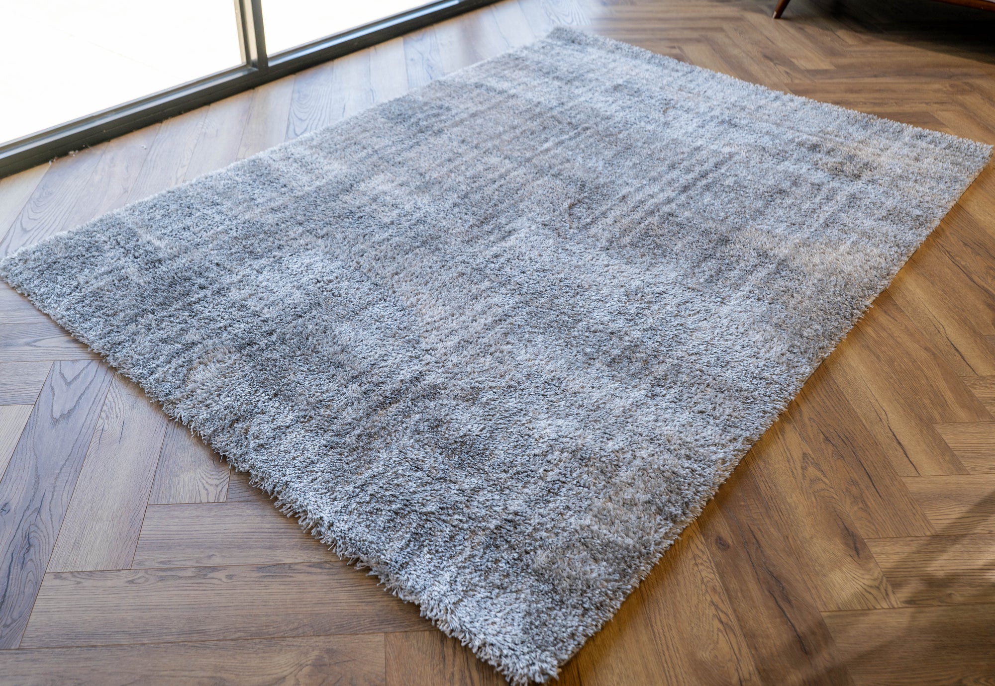 Jasmine Shaggy grey lines plain wave flokati Rug