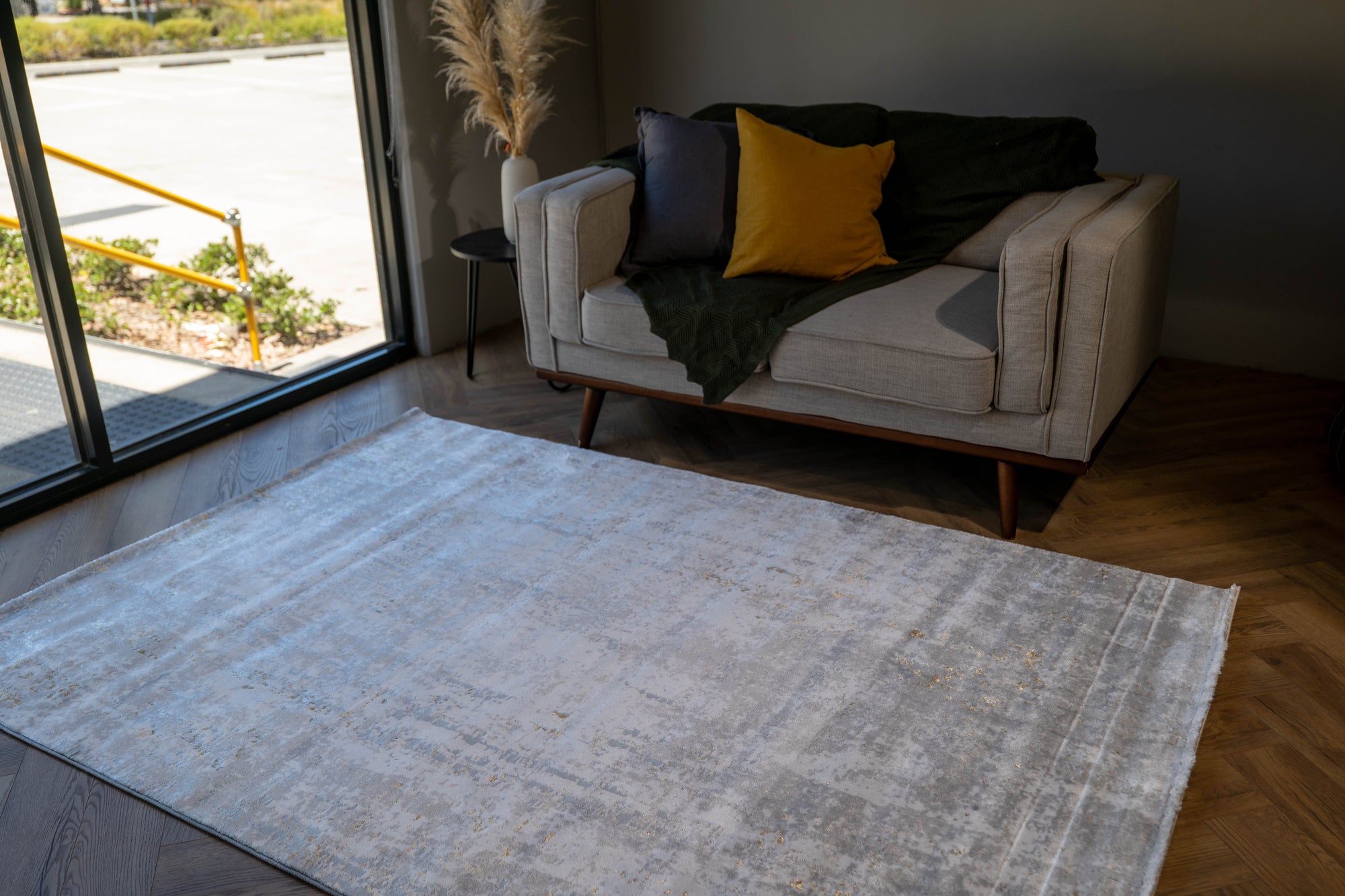 grey cream gold Lazer Modern Abstract dotted Rug