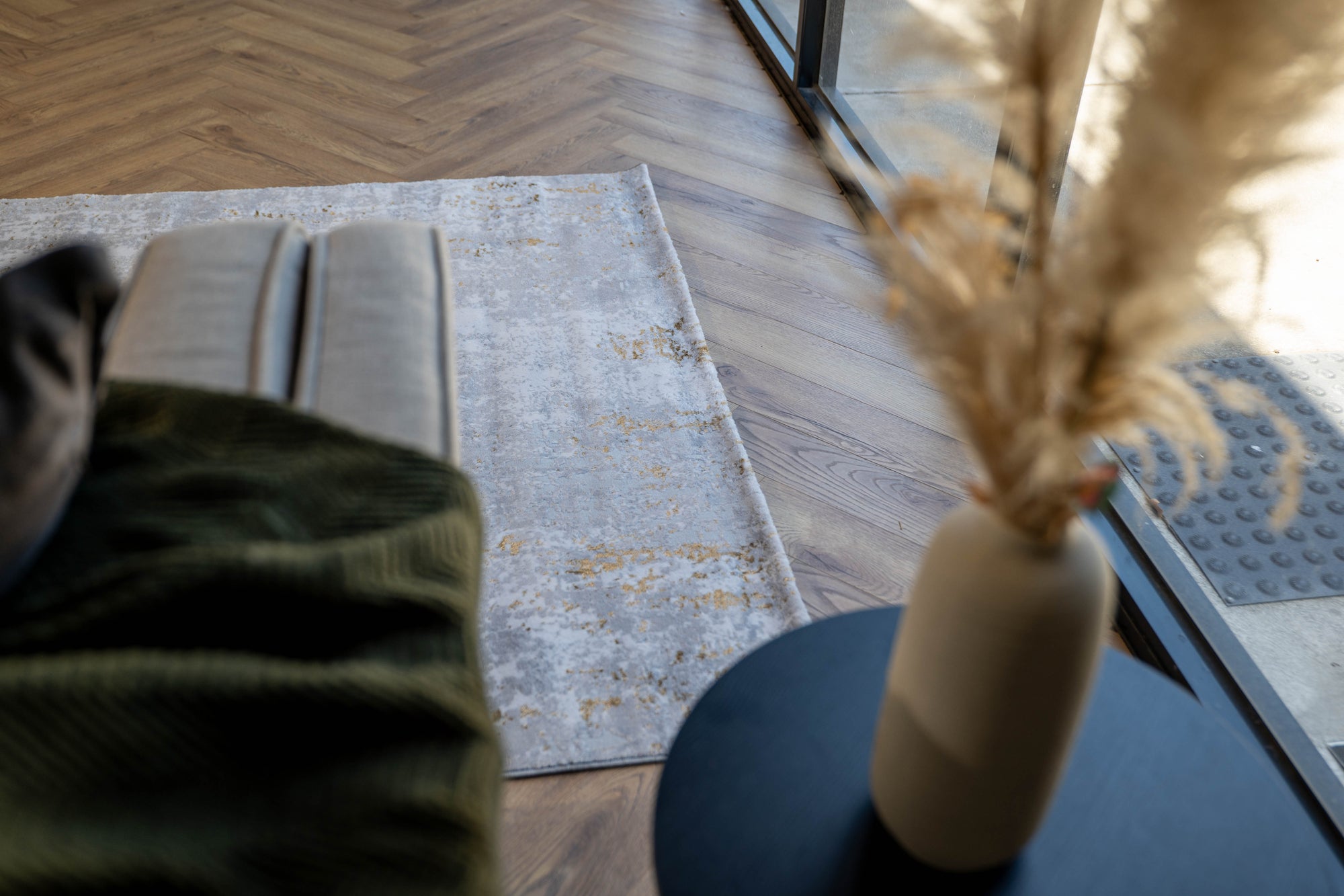 grey cream gold Lazer Modern Abstract dotted Rug