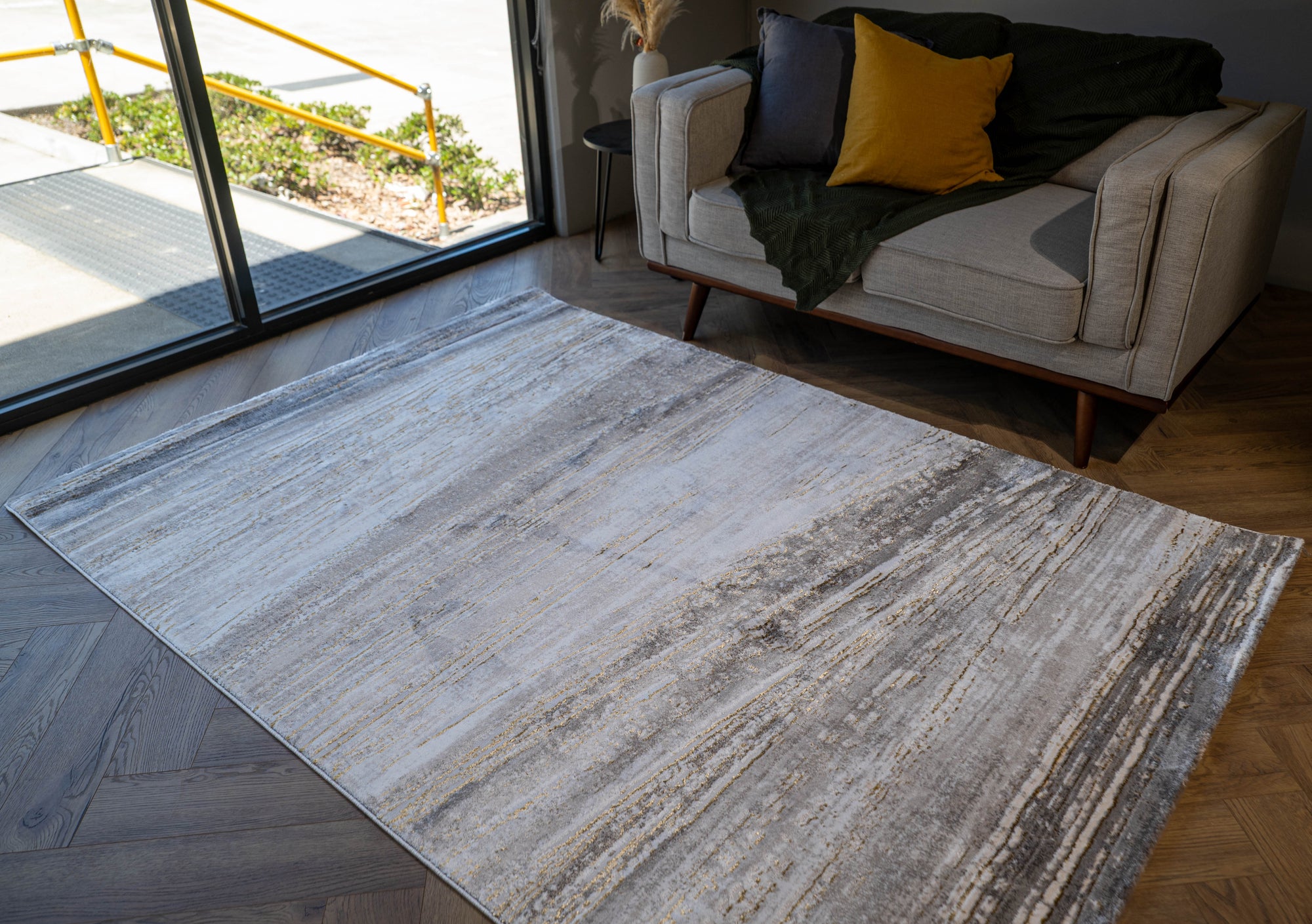 Cream vizion Lazer Modern Abstract strokes Rug